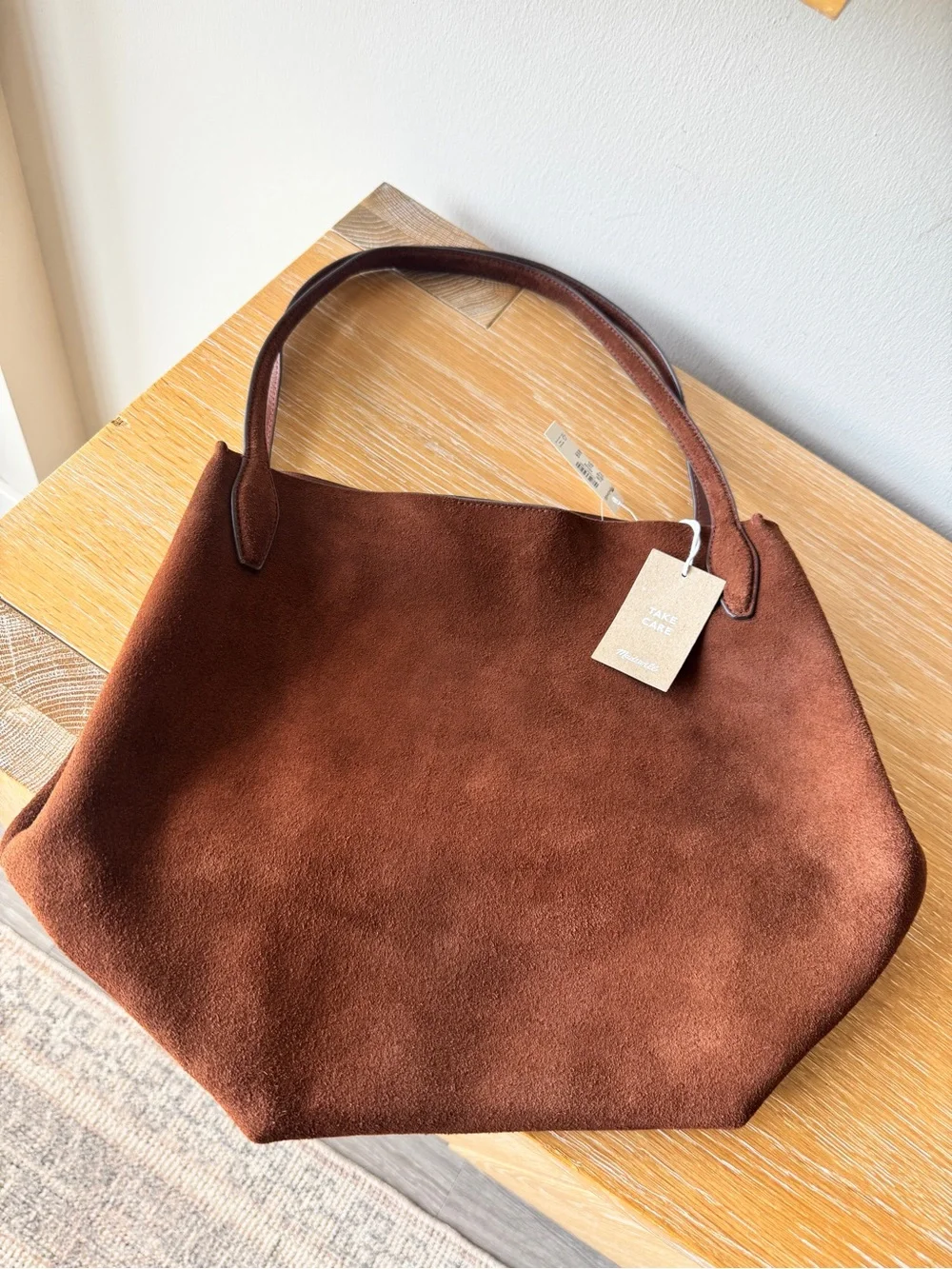 NWT! MADEWELL The Shopper Tote in Suede, Soft Mahogany Brown NR388 Oversized Bag - Picture 6 of 16